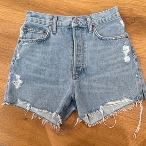 Agolde Light Blue Distressed Jean Shorts